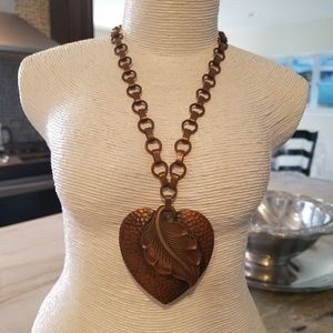 Vintage Copper Heart / Leaf Necklace